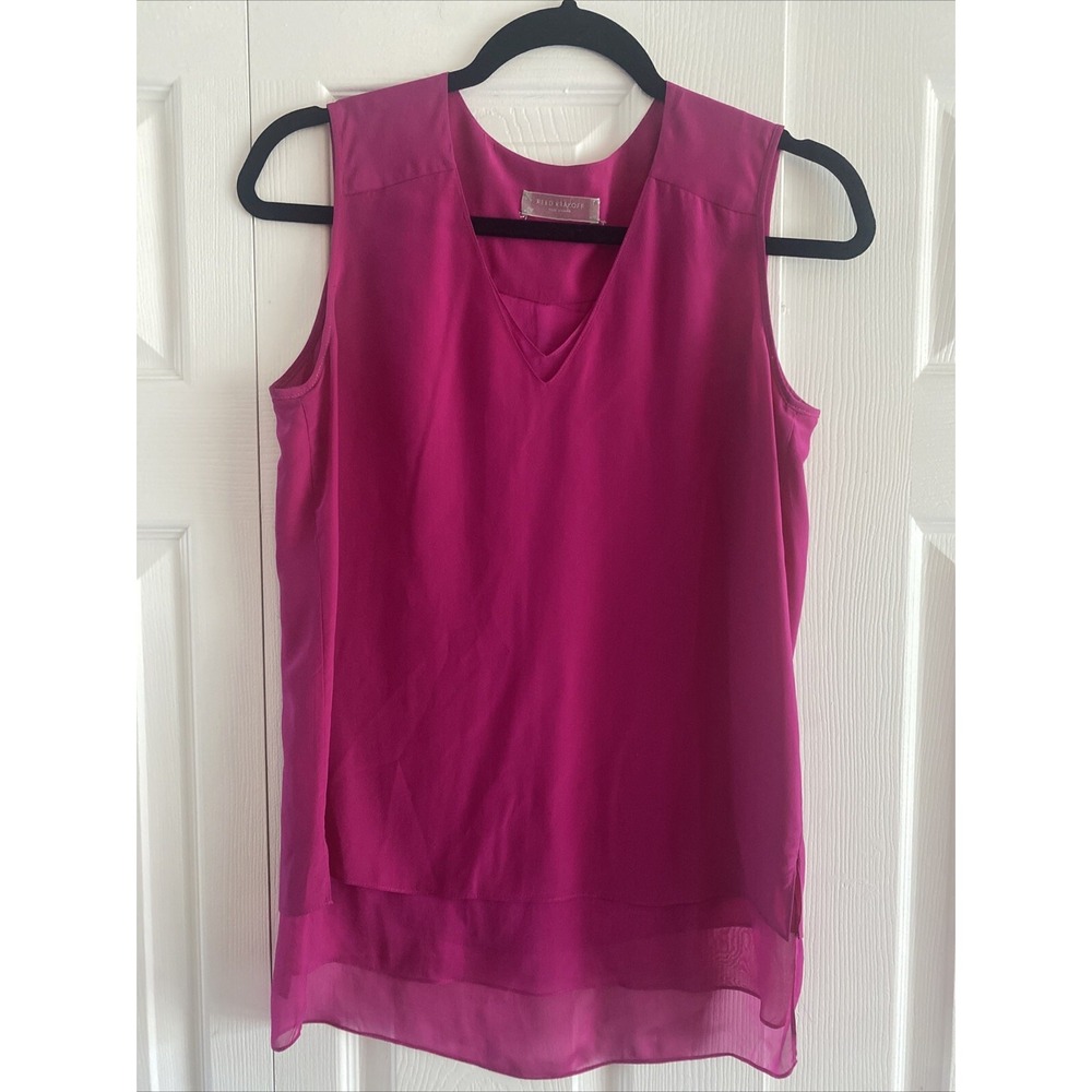 Reed Krakoff Layered Silk Blouse Womens Size 2 Magenta Pink V-Neck Top Luxury